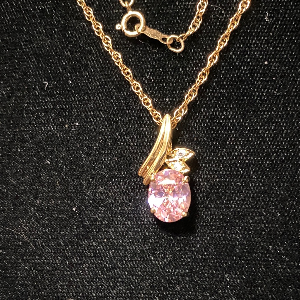 Vintage Gold plated sterling silver pink crystal Pendant and 18” chain Necklace - Picture 4 of 15